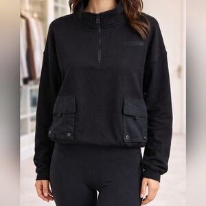 Champion Women's Pique 1/4 Zip 100% Cotton Crop Pull Over in black